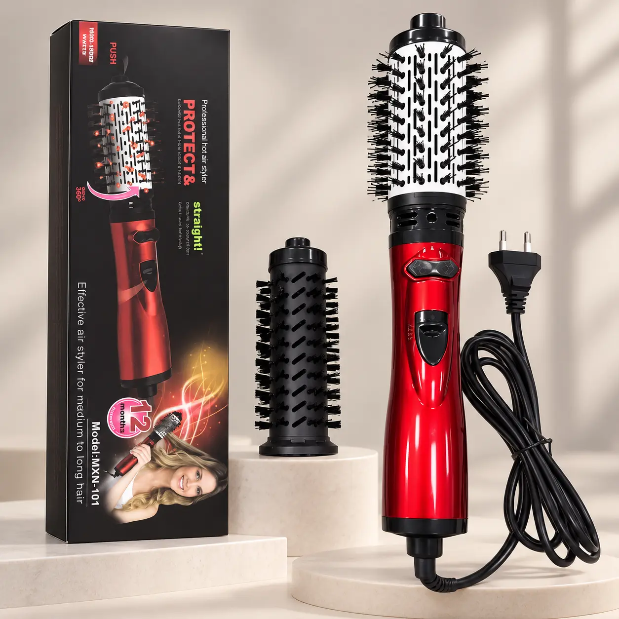 Cepillo secador giratorio Hot Air Styler con sus cabezales